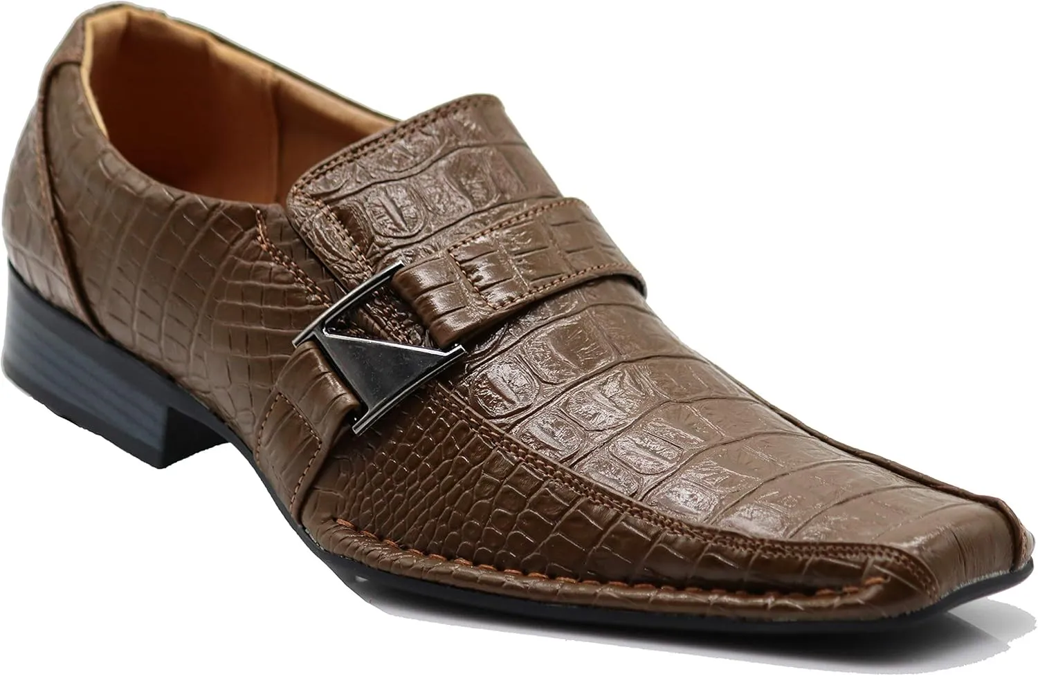 Enzo Romeo Santcro Men's Dress Crocodile Print Loafers Elastic Slip on with Buckle Fashion Shoes Runs Half Size Big