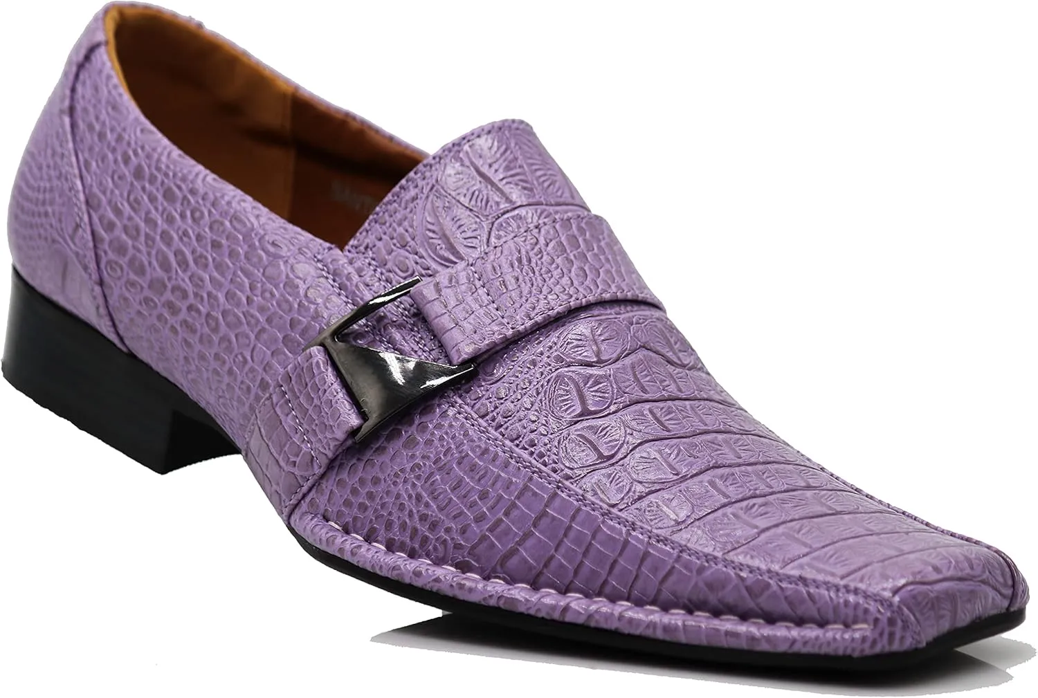 Enzo Romeo Santcro Men's Dress Crocodile Print Loafers Elastic Slip on with Buckle Fashion Shoes Runs Half Size Big