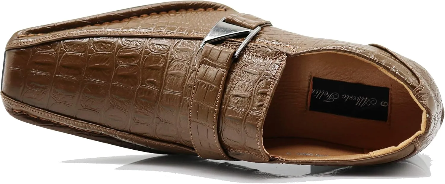 Enzo Romeo Santcro Men's Dress Crocodile Print Loafers Elastic Slip on with Buckle Fashion Shoes Runs Half Size Big
