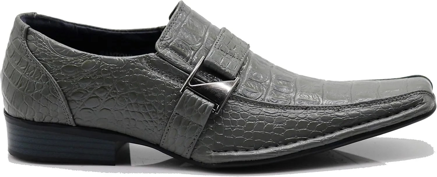 Enzo Romeo Santcro Men's Dress Crocodile Print Loafers Elastic Slip on with Buckle Fashion Shoes Runs Half Size Big
