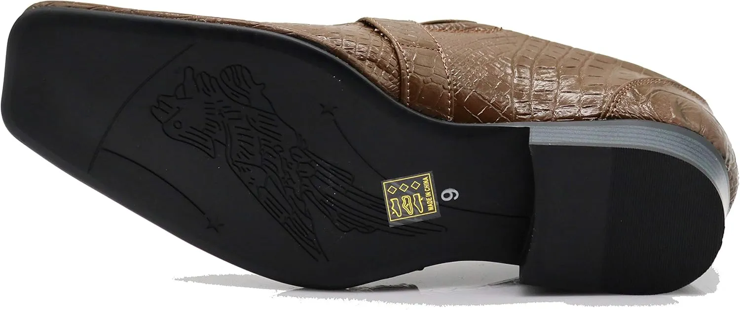 Enzo Romeo Santcro Men's Dress Crocodile Print Loafers Elastic Slip on with Buckle Fashion Shoes Runs Half Size Big