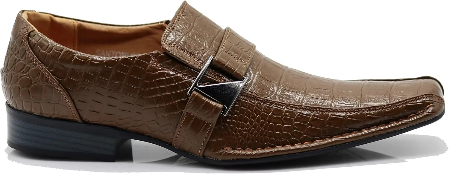 Enzo Romeo Santcro Men's Dress Crocodile Print Loafers Elastic Slip on with Buckle Fashion Shoes Runs Half Size Big