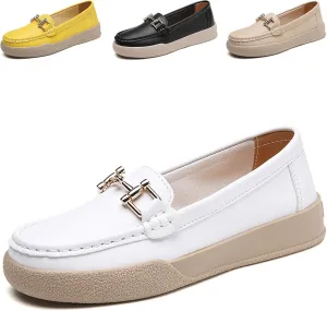 Ephirebra Women's Slip-On Leather Memory Foam Loafers Comfortable Non-Slip Walking Loafers Fashion Moccasins Dress Shoes