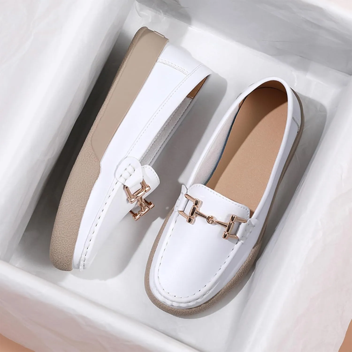 Ephirebra Women's Slip-On Leather Memory Foam Loafers Comfortable Non-Slip Walking Loafers Fashion Moccasins Dress Shoes