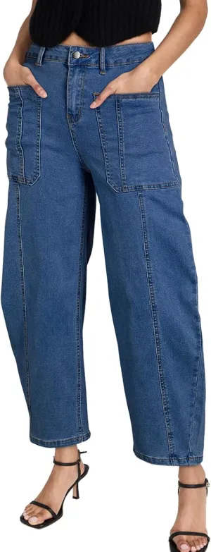 EVALESS Barrel Jeans for Women Trendy High Waisted Wide Leg Baggy Ankle Denim Pants