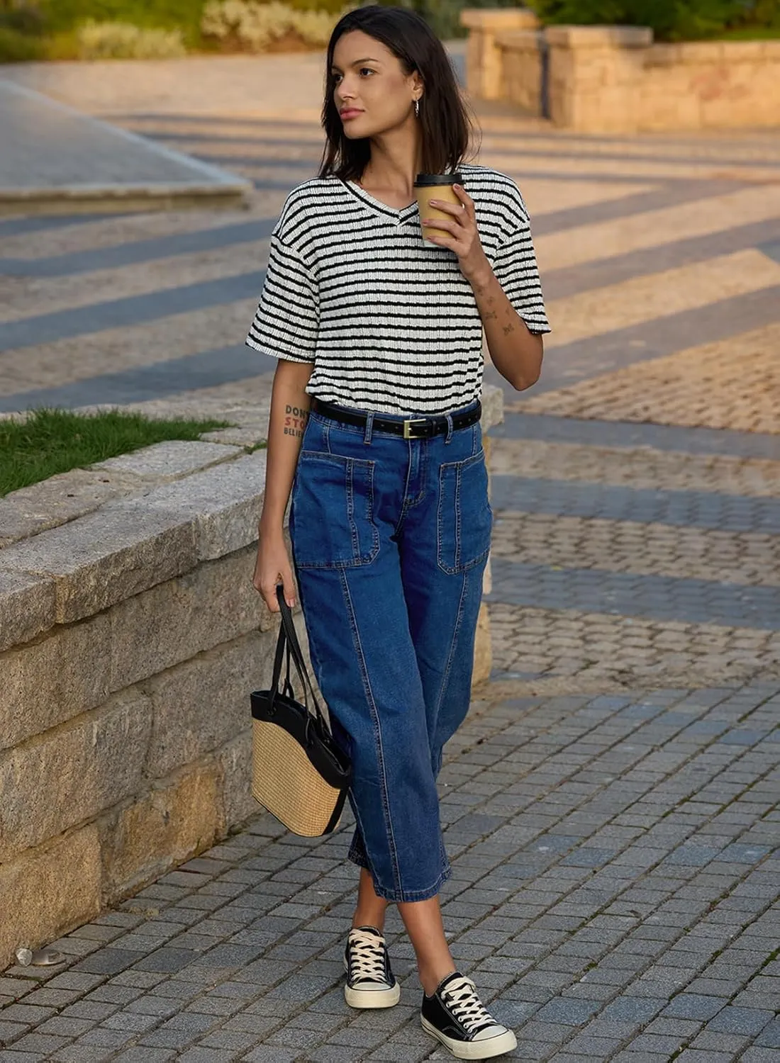 EVALESS Barrel Jeans for Women Trendy High Waisted Wide Leg Baggy Ankle Denim Pants