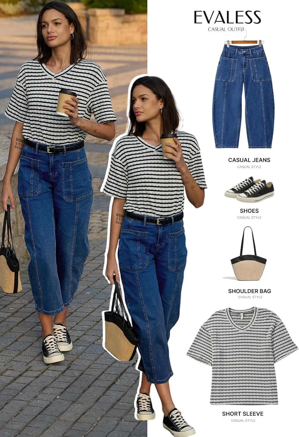 EVALESS Barrel Jeans for Women Trendy High Waisted Wide Leg Baggy Ankle Denim Pants