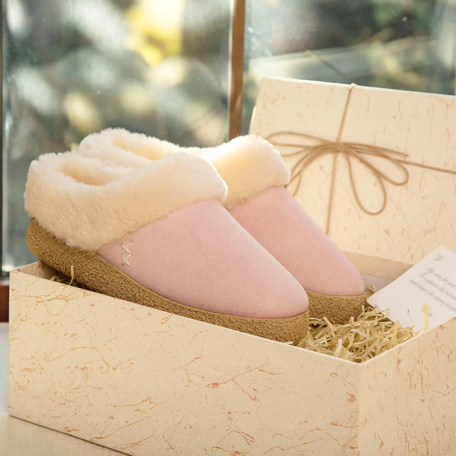 EverFoams Women's Microsuede Slippers Comfy Memory Foam Non-slip Indoor House Shoes with Fuzzy Collar