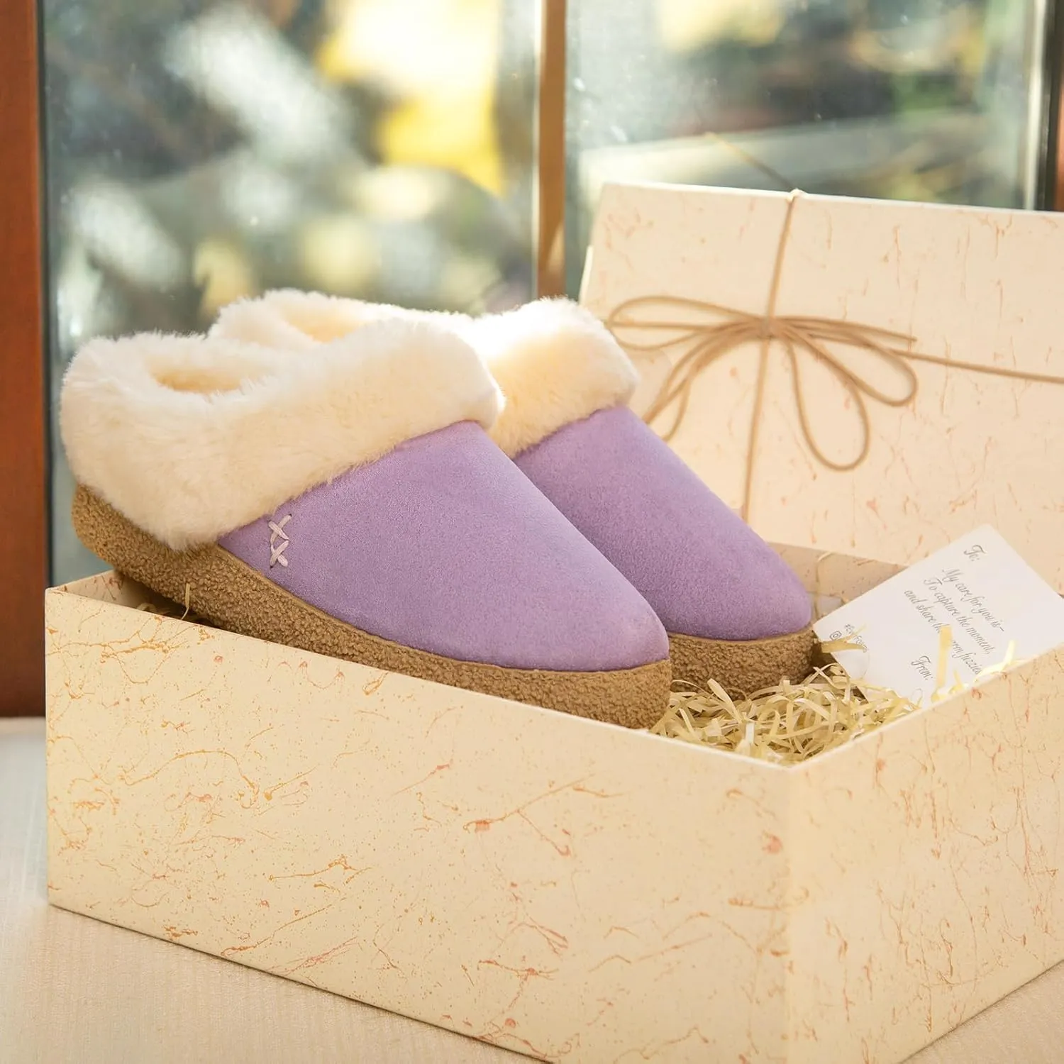 EverFoams Women's Microsuede Slippers Comfy Memory Foam Non-slip Indoor House Shoes with Fuzzy Collar