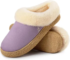EverFoams Women's Microsuede Slippers Comfy Memory Foam Non-slip Indoor House Shoes with Fuzzy Collar