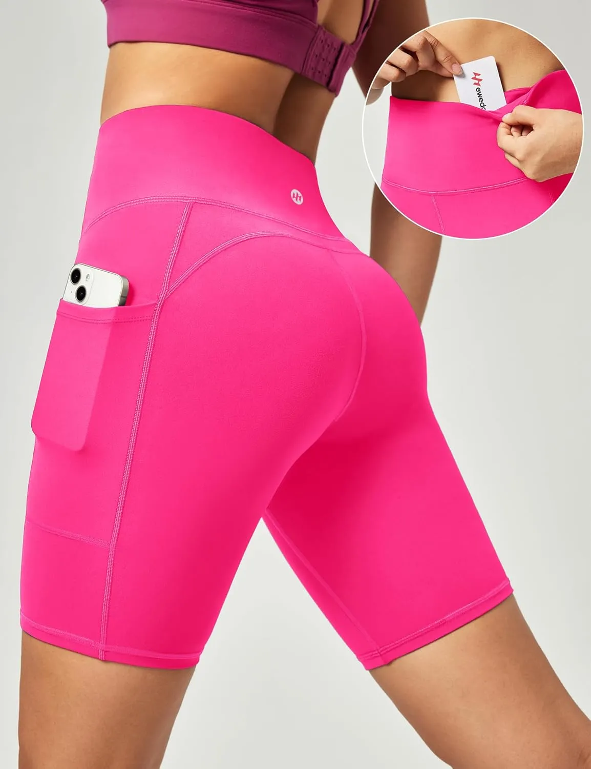 Ewedoos Biker Shorts Women Tummy Control Workout Shorts with 3 Pockets High Waisted Compression Gym Running Yoga Shorts Women