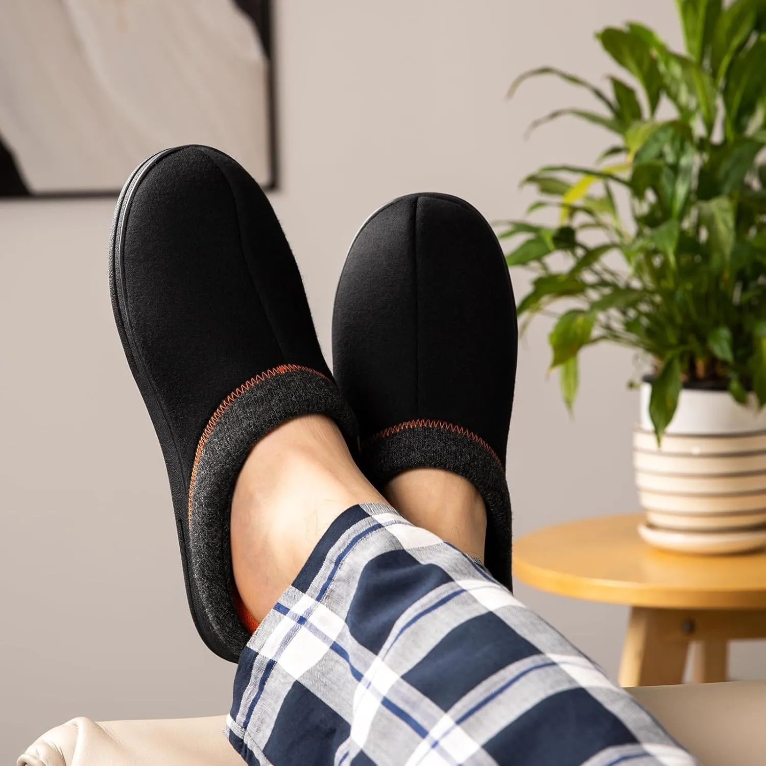 FamilyFairy Men's Memory Foam House Slippers Warm Slip-On Bedroom Shoes