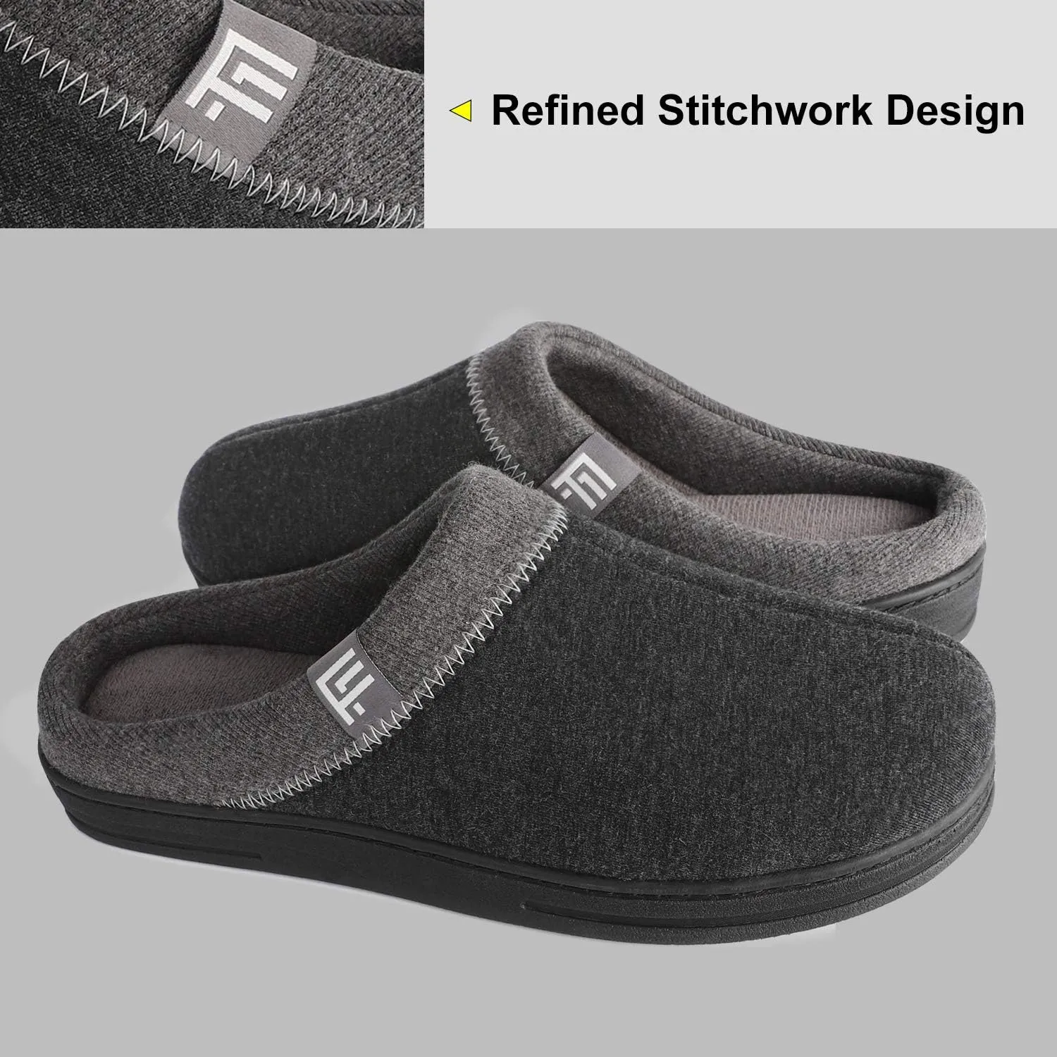 FamilyFairy Men's Memory Foam House Slippers Warm Slip-On Bedroom Shoes