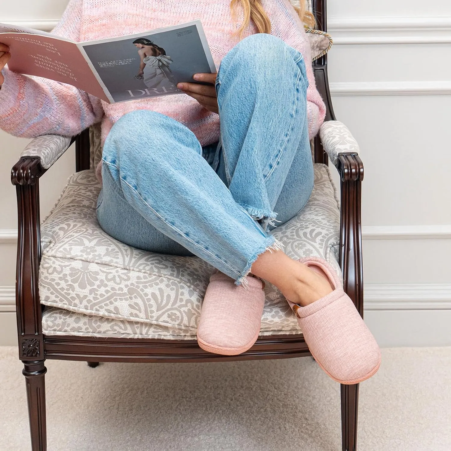 FamilyFairy Womens Slip On Memory Foam Slippers Comfy Knit Bedroom House Shoes for Indoor Outdoor