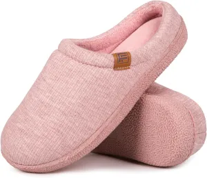 FamilyFairy Womens Slip On Memory Foam Slippers Comfy Knit Bedroom House Shoes for Indoor Outdoor