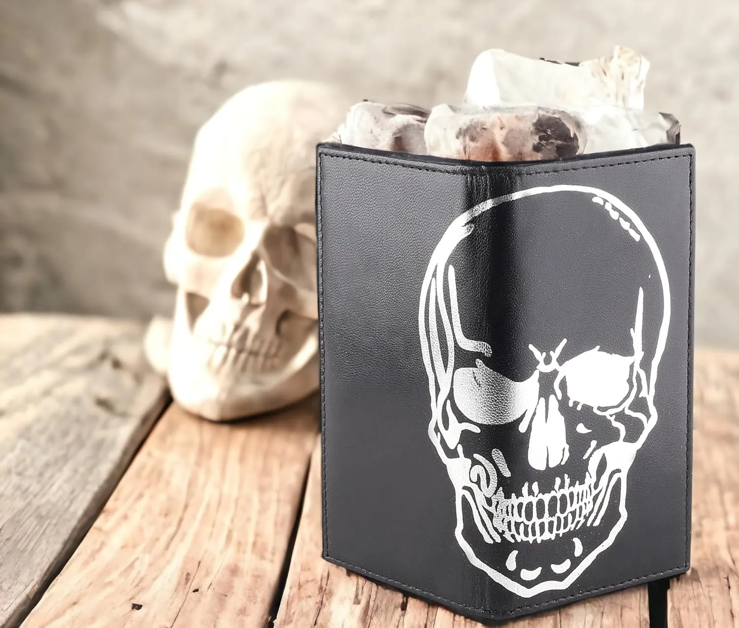 F&L CLASSIC Men's RFID Vintage Look Genuine Leather Long Bifold Wallet Checkbook Wallets,black skull,240-50