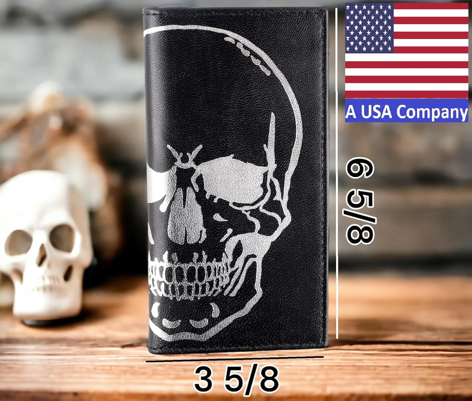 F&L CLASSIC Men's RFID Vintage Look Genuine Leather Long Bifold Wallet Checkbook Wallets,black skull,240-50
