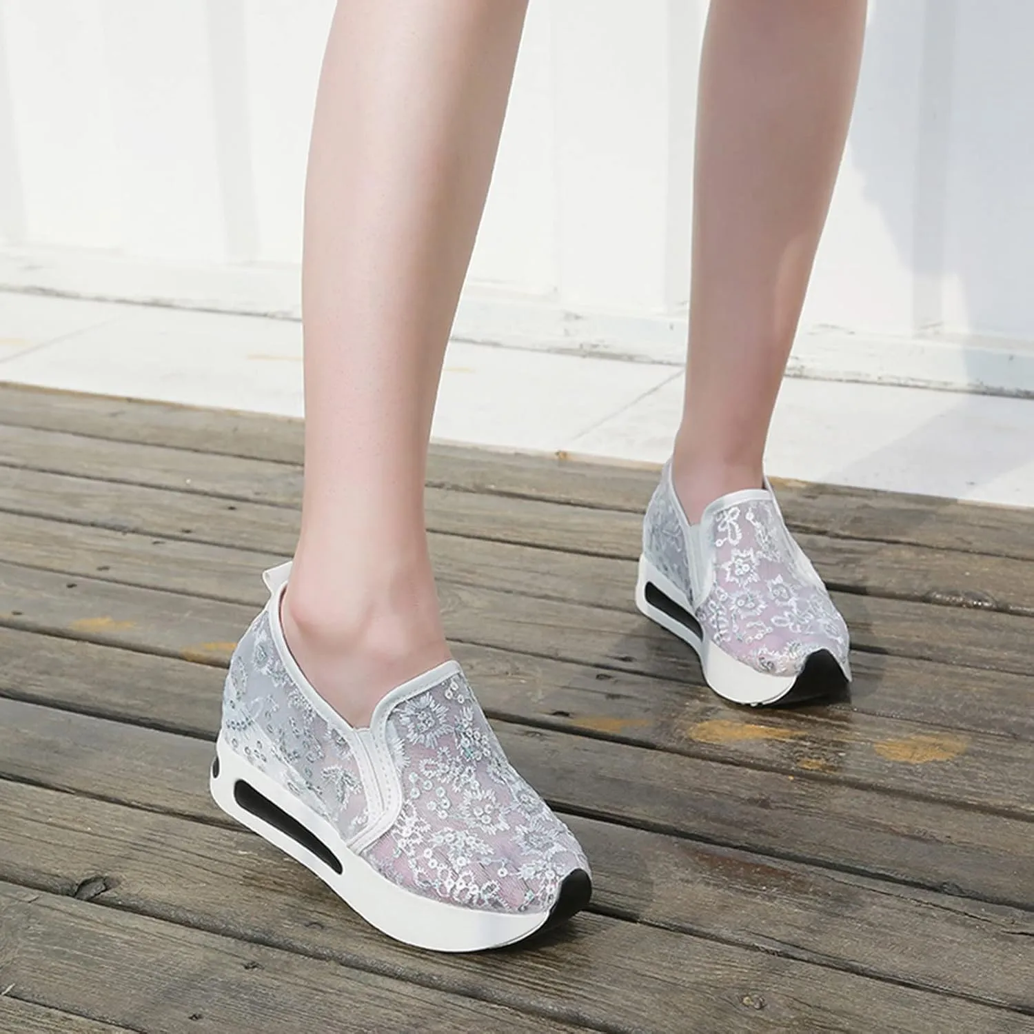 Fashion Sneakers for Ladies,Stylish Floral Embroidered Lace Mesh Sneakers Soft Platform Memory Foam Midsole Sneakers Stylish Chic Embroidered Party Travel Road Running Sneakers for Women