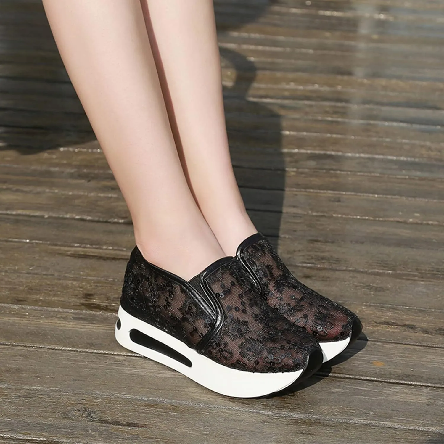 Fashion Sneakers for Ladies,Stylish Floral Embroidered Lace Mesh Sneakers Soft Platform Memory Foam Midsole Sneakers Stylish Chic Embroidered Party Travel Road Running Sneakers for Women