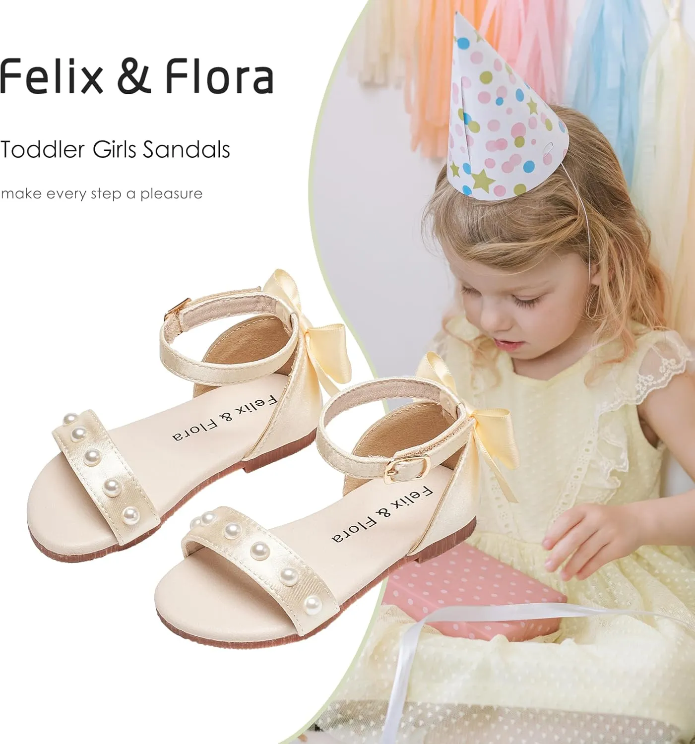 Felix & Flora Toddler Girl Sandals Open Toe Summer Flower Girl Dress Shoes
