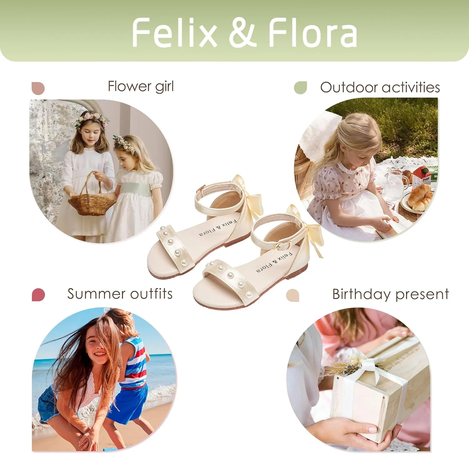 Felix & Flora Toddler Girl Sandals Open Toe Summer Flower Girl Dress Shoes