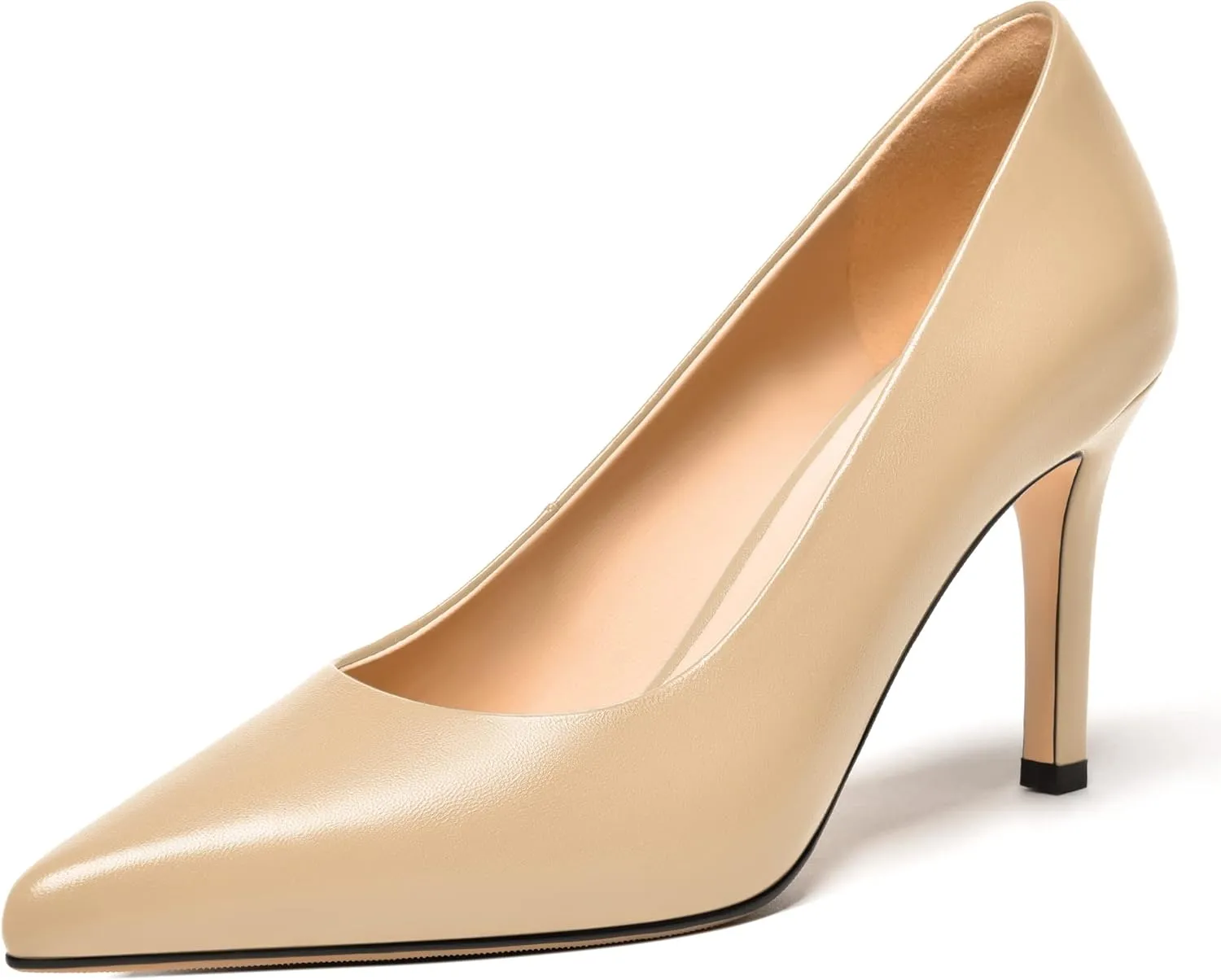 FEMSTEP Womens Dress Slip On Matte Leather Evening Pointed Toe Stiletto High Heel Pumps Shoes 3.3 Inch