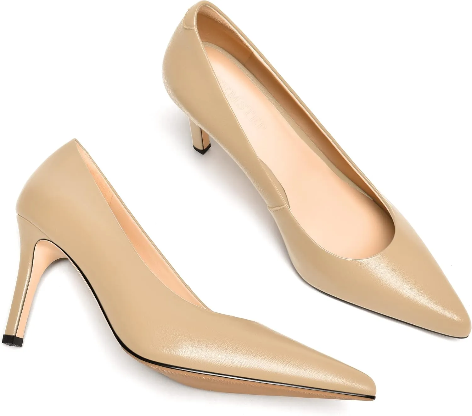 FEMSTEP Womens Dress Slip On Matte Leather Evening Pointed Toe Stiletto High Heel Pumps Shoes 3.3 Inch