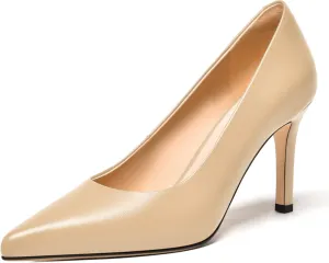 FEMSTEP Womens Dress Slip On Matte Leather Evening Pointed Toe Stiletto High Heel Pumps Shoes 3.3 Inch
