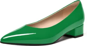 FEMSTEP Women's Low Heels Pointed Toe Casual Patent Leather Slip On Chunky Pumps Shoes 1.5 Inch