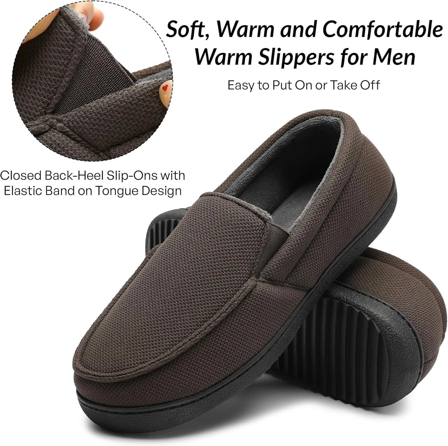 festooning Men's Slippers Soft Comfy Memory Foam Slip On Non-Slip Rubber Hardsole Slipper Indoor Outdoor Warm House Shoes