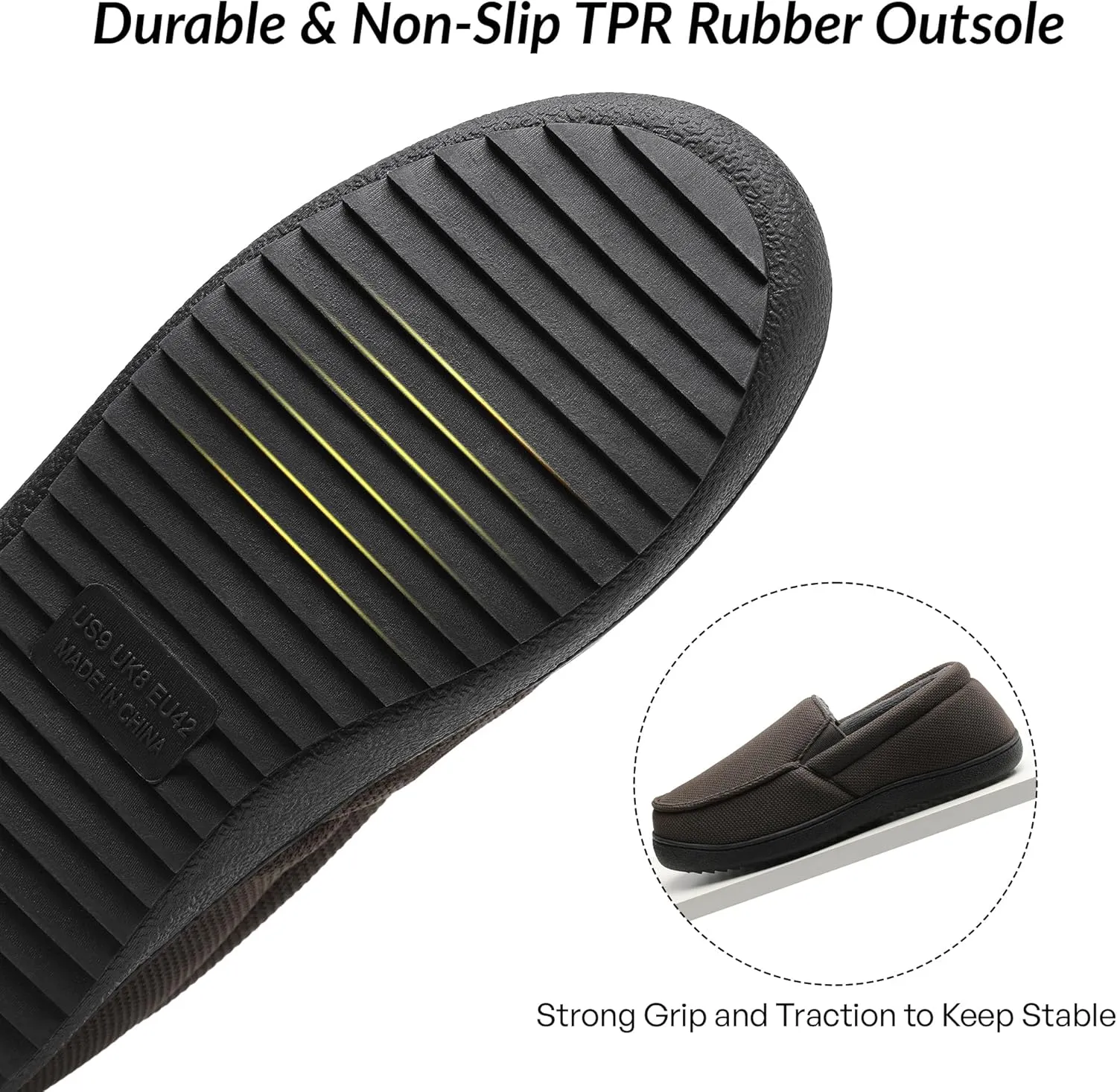 festooning Men's Slippers Soft Comfy Memory Foam Slip On Non-Slip Rubber Hardsole Slipper Indoor Outdoor Warm House Shoes