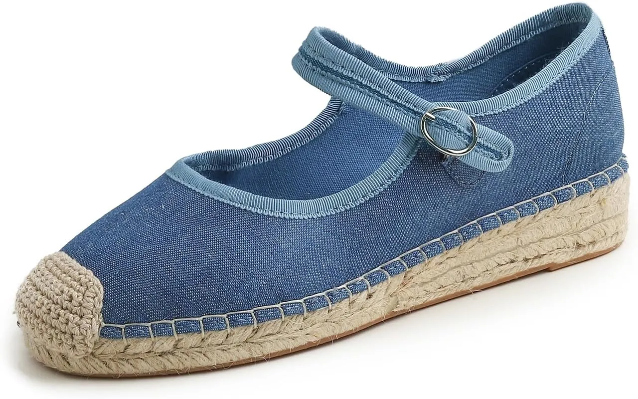 FEVERSOLE Close Toe Espadrilles Women's Comfort Breathable Ankle Strap Low Heel Wedge