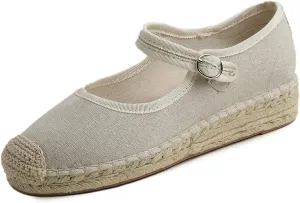 FEVERSOLE Close Toe Espadrilles Women's Comfort Breathable Ankle Strap Low Heel Wedge