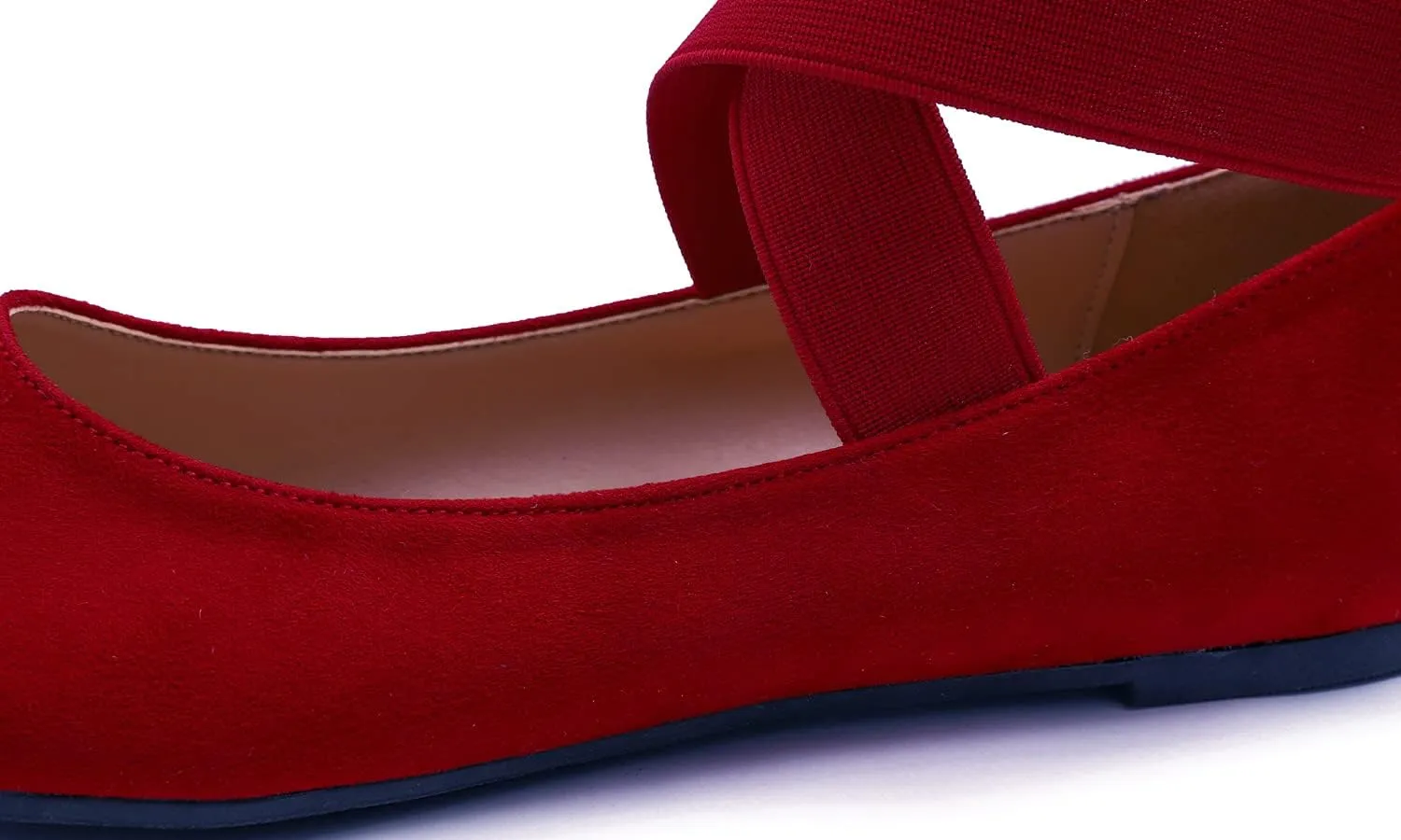 FEVERSOLE Women's Fashion Elastic Ankle Strap Shoes Round Toe Ballet Flat