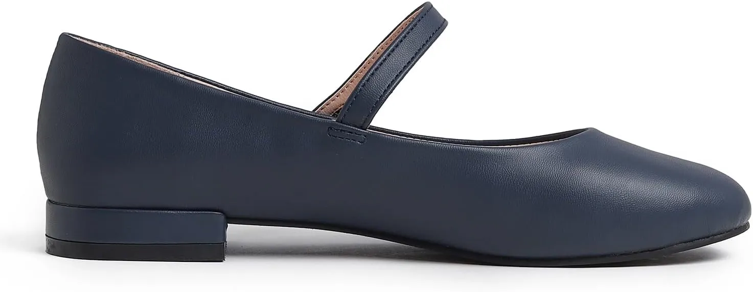 FEVERSOLE Women's Mary Jane Fashion Round Toe Low Heel Slip On Flats