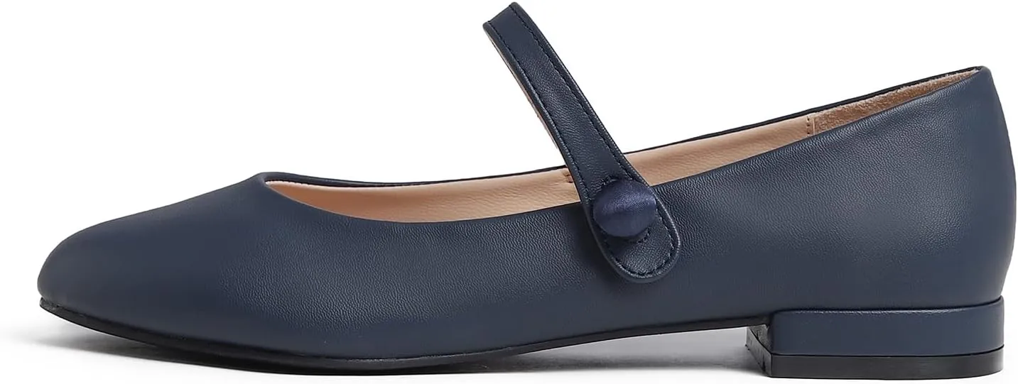 FEVERSOLE Women's Mary Jane Fashion Round Toe Low Heel Slip On Flats