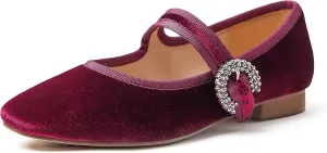 FEVERSOLE Women's Mary Jane Fashion Square Toe Easy Buckle Low Heel Slip On Flats