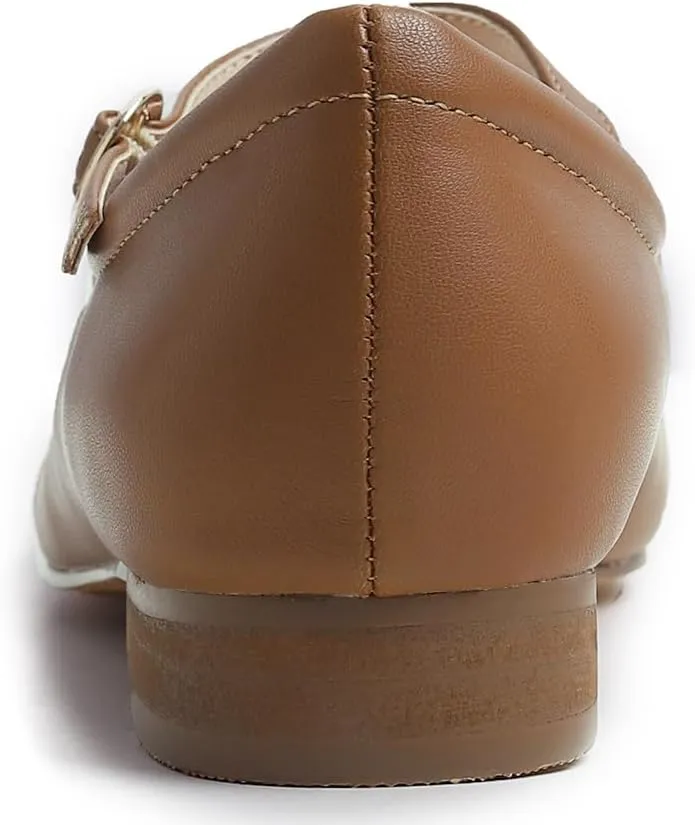 FEVERSOLE Women's Mary Jane Fashion Square Toe Padded Ankle Low Heel Slip On Flats