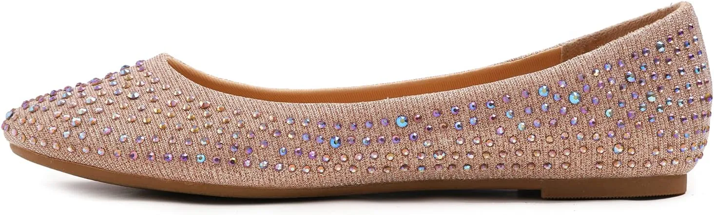 FEVERSOLE Women's Rhinestone Flat Shoes Sparkly Embellished Party Wedding Dress Ballets