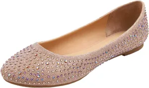 FEVERSOLE Women's Rhinestone Flat Shoes Sparkly Embellished Party Wedding Dress Ballets
