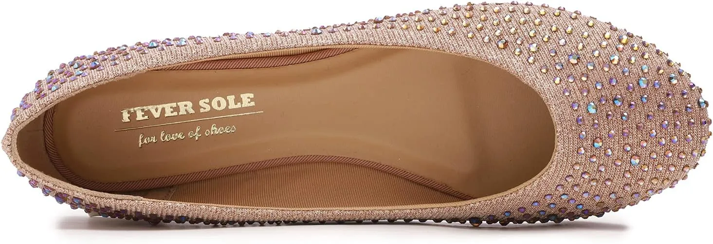 FEVERSOLE Women's Rhinestone Flat Shoes Sparkly Embellished Party Wedding Dress Ballets
