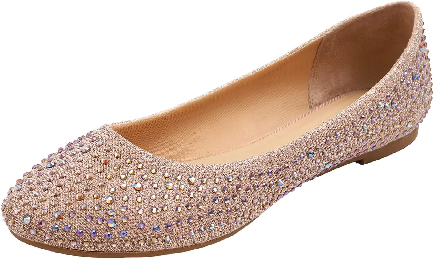 FEVERSOLE Women's Rhinestone Flat Shoes Sparkly Embellished Party Wedding Dress Ballets