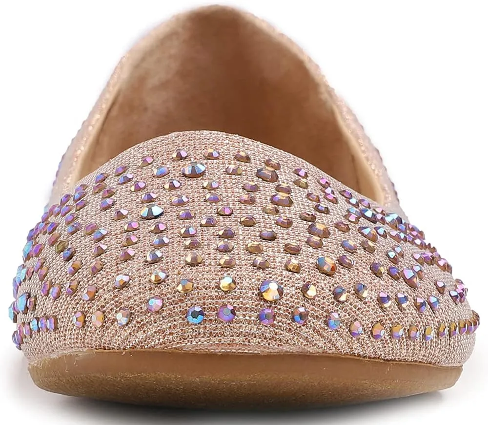 FEVERSOLE Women's Rhinestone Flat Shoes Sparkly Embellished Party Wedding Dress Ballets