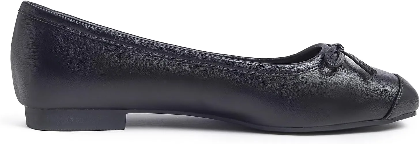 FEVERSOLE Women's Square Toe Fashion Bow Tie Dress Slip On Ballet Flats