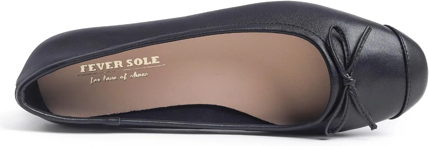 FEVERSOLE Women's Square Toe Fashion Bow Tie Dress Slip On Ballet Flats