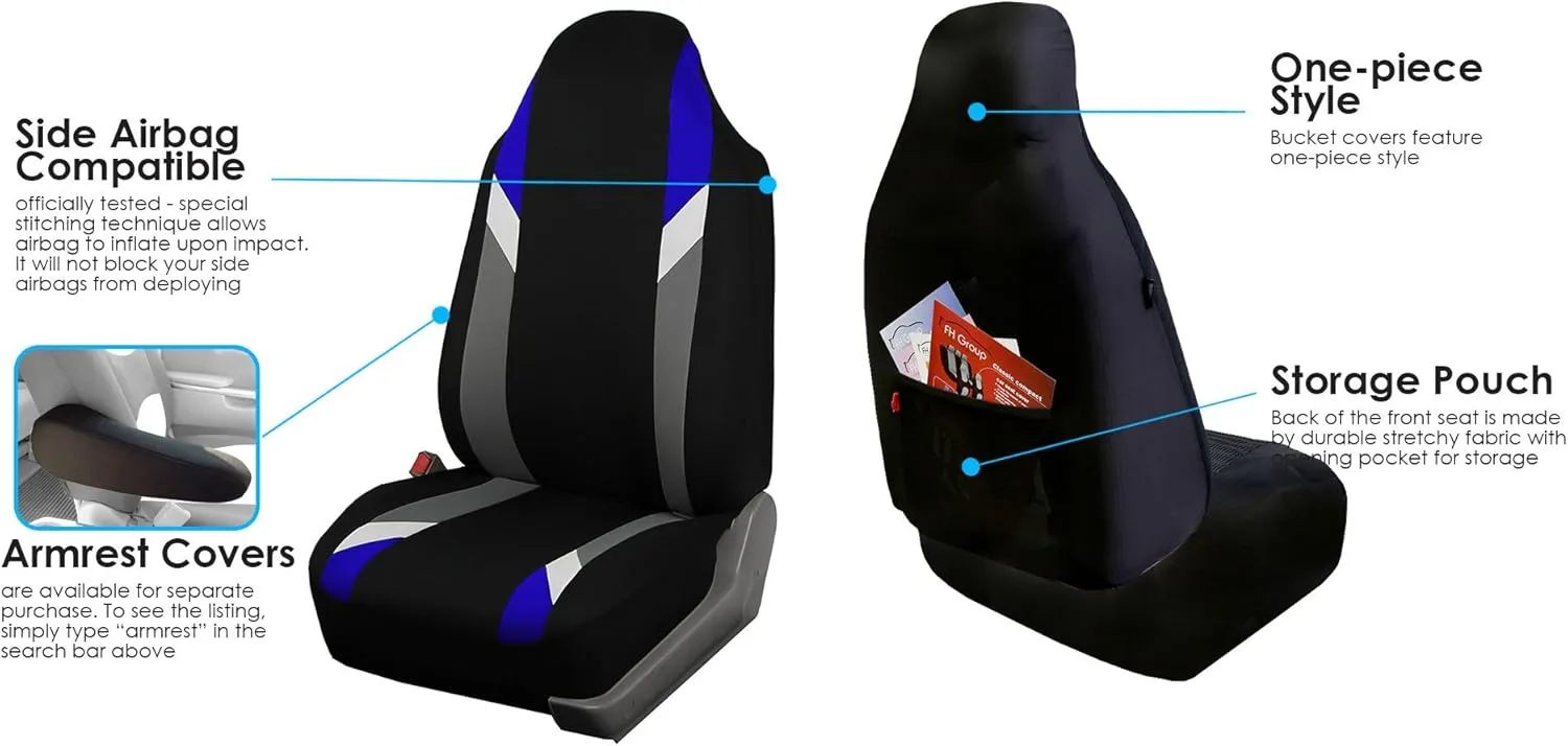 FH Group Three Row 7 Seater - Premium Modernistic Cars Seat Covers Fit Most Car, Truck, SUV, & Van Blue/Black