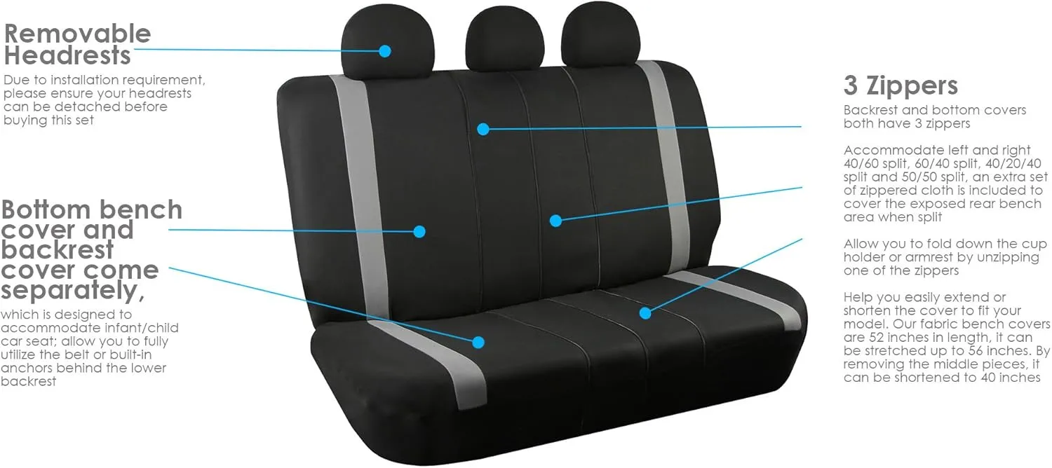 FH Group Three Row 7 Seater - Premium Modernistic Cars Seat Covers Fit Most Car, Truck, SUV, & Van Blue/Black
