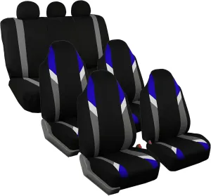 FH Group Three Row 7 Seater - Premium Modernistic Cars Seat Covers Fit Most Car, Truck, SUV, & Van Blue/Black