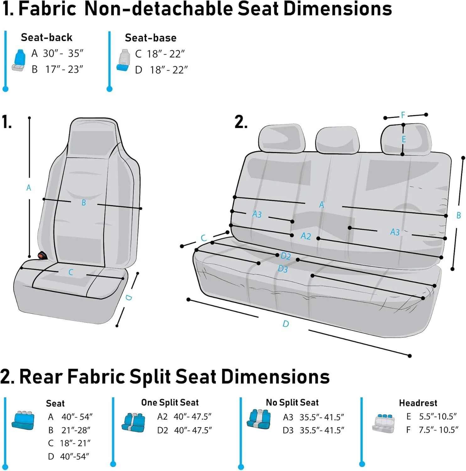 FH Group Three Row 7 Seater - Premium Modernistic Cars Seat Covers Fit Most Car, Truck, SUV, & Van Blue/Black