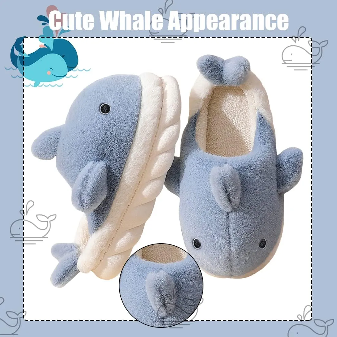 Fiedaz Cute Cloud Whale Shark Slippers for Women Men Kids Plush House Slippers Comfy Memory Foam Slip-on Indoor Slippers